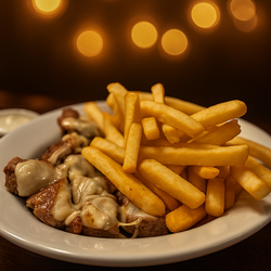 ISCAS DE FILÉ MIGNON COM FRITAS (com queijo)